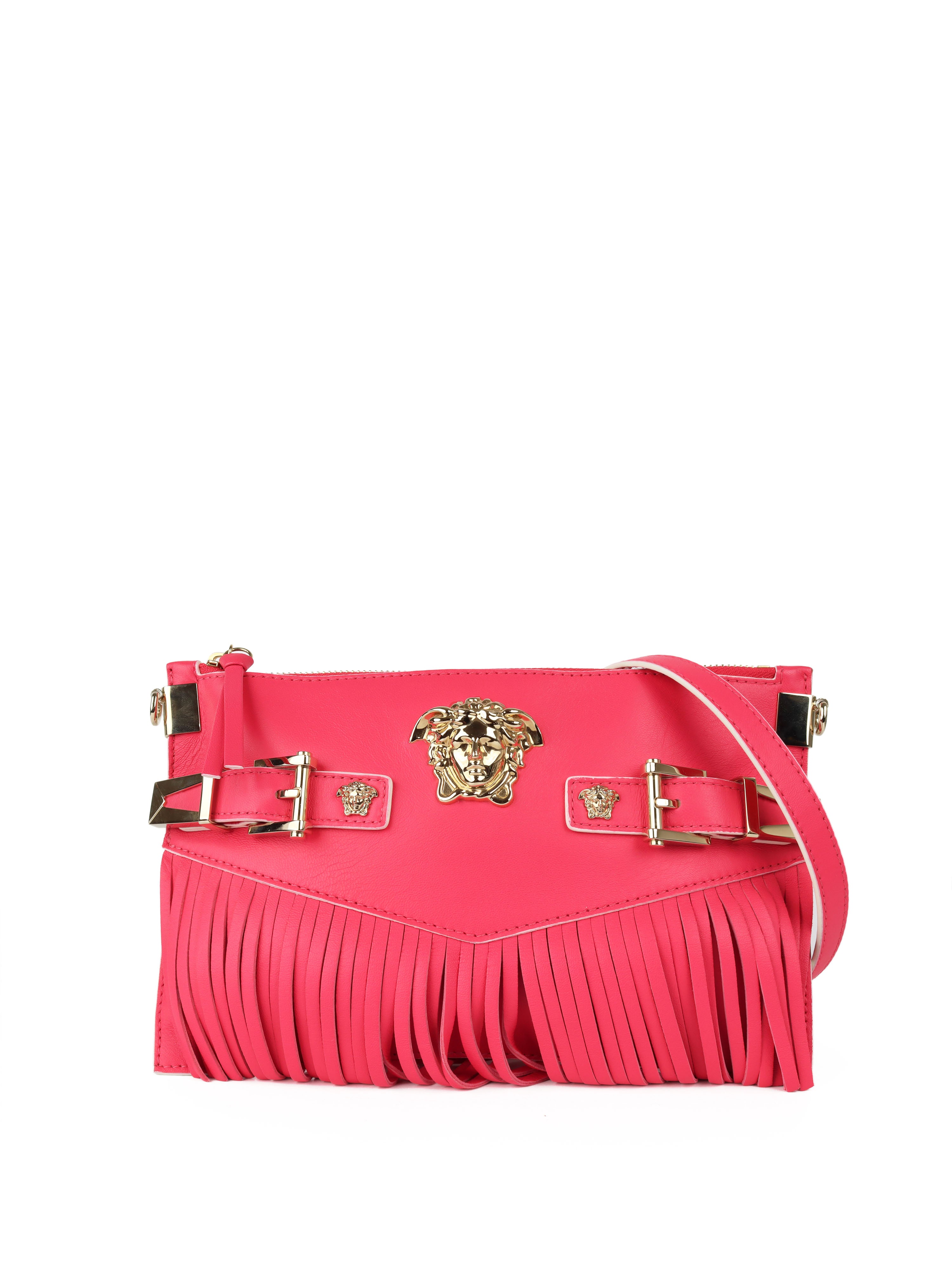 Versace Pink Leather Fringed Medusa Shoulder Bag for Women | Luxury Designer Handbag | Perfect for Parties, Date Nights & Special Occasions