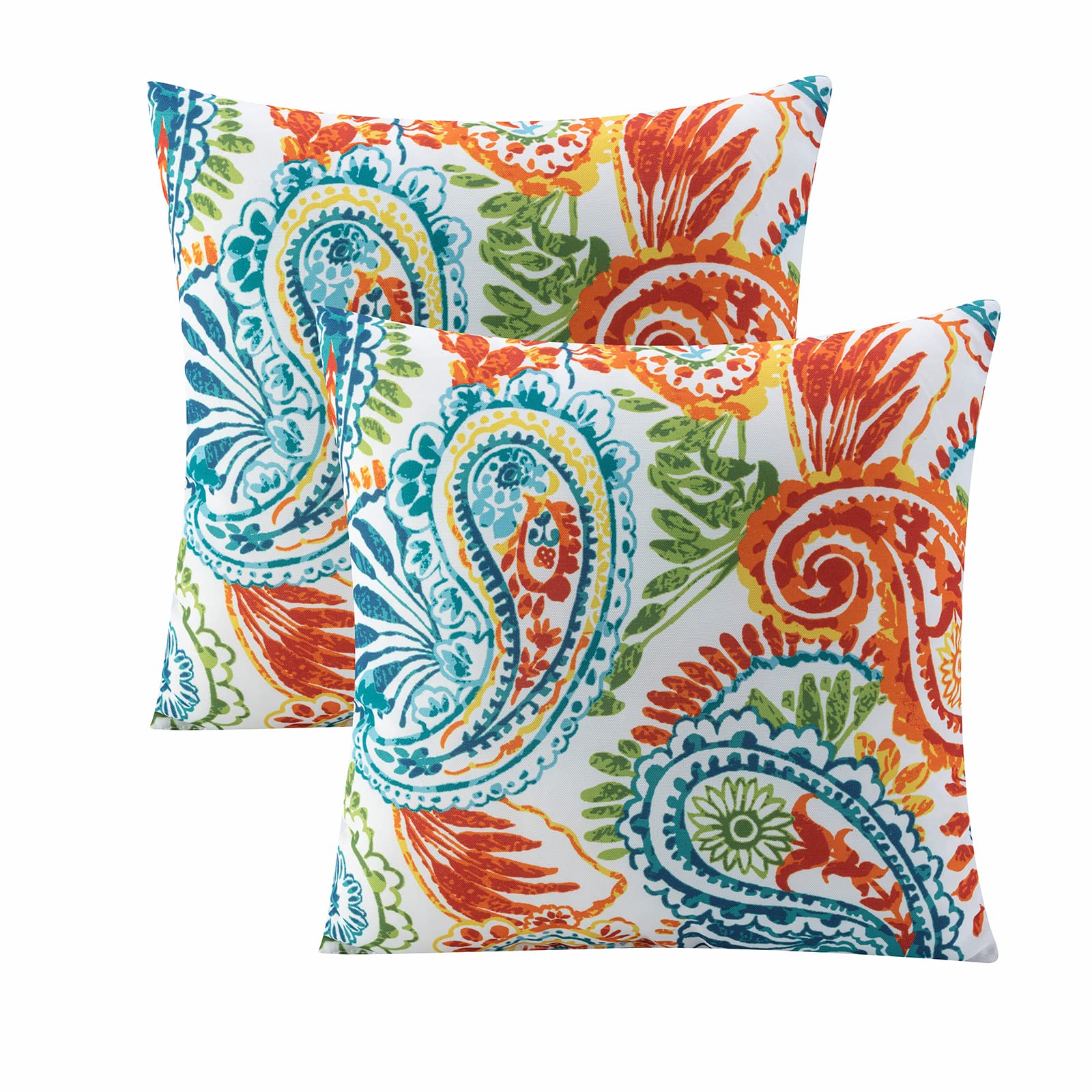 Waterproof Outdoor Pillows Set of 2 - 18×18 Inch Decorative Square Throw Pillows with Inserts for Patio Furniture (Paisley Print) - Perfect for Garden, Poolside & Outdoor Lounge Areas