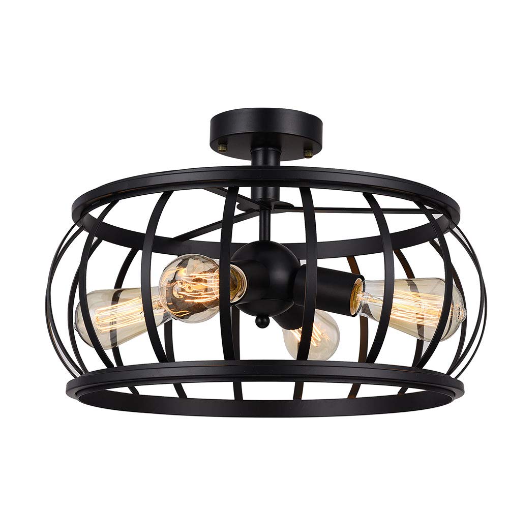 Vintage Metal Cage Flush Mount Ceiling Light - 4-Light Rustic Industrial Pendant Fixture for Kitchen, Living Room, Dining Room | Farmhouse Decor, Loft Lighting, Restaurant Lighting