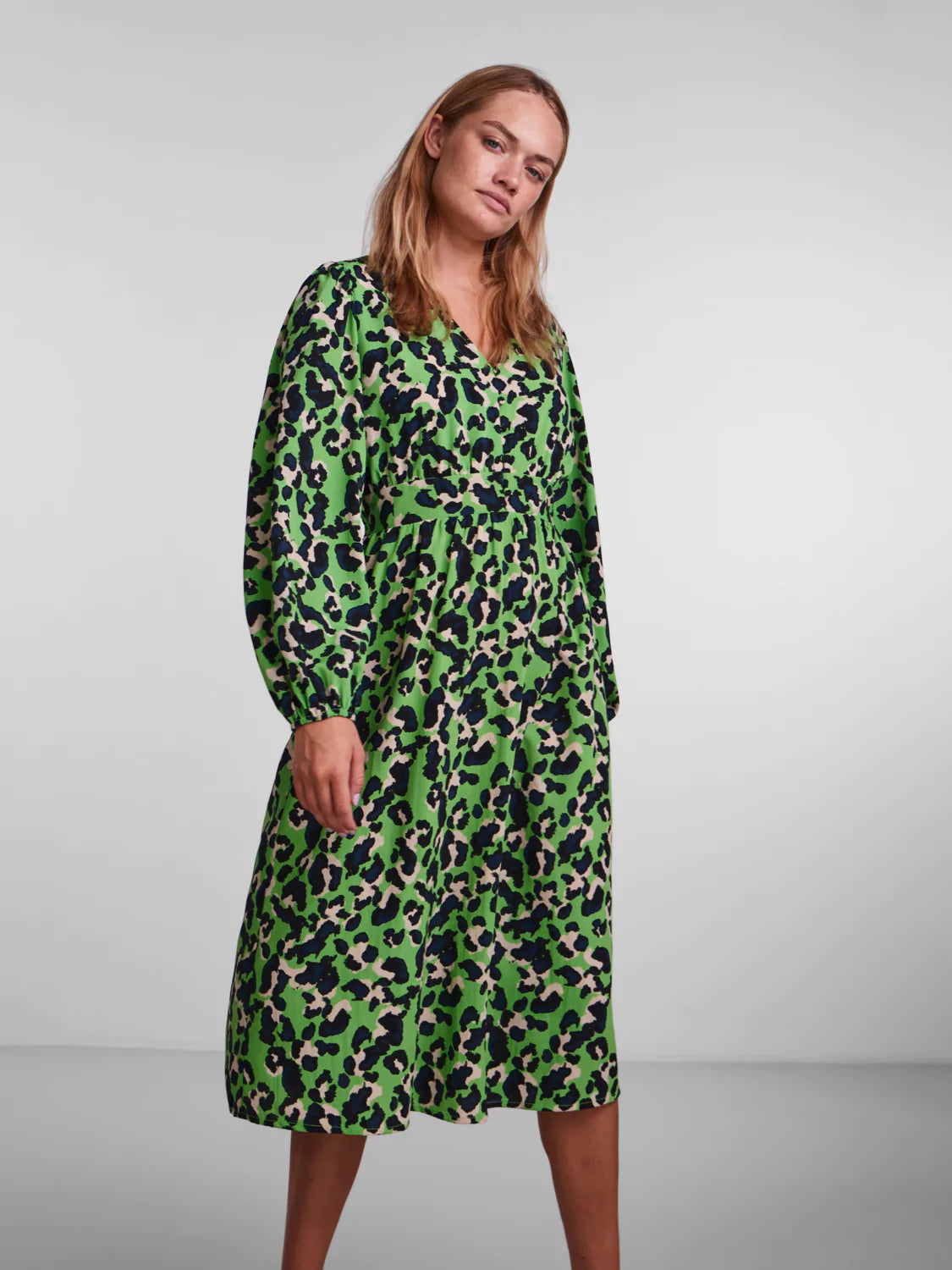 Erinn Midi Dress - Green Grass & Leo Print Floral Summer Dress for Women | Perfect for Beach Vacations, Garden Parties & Date Nights