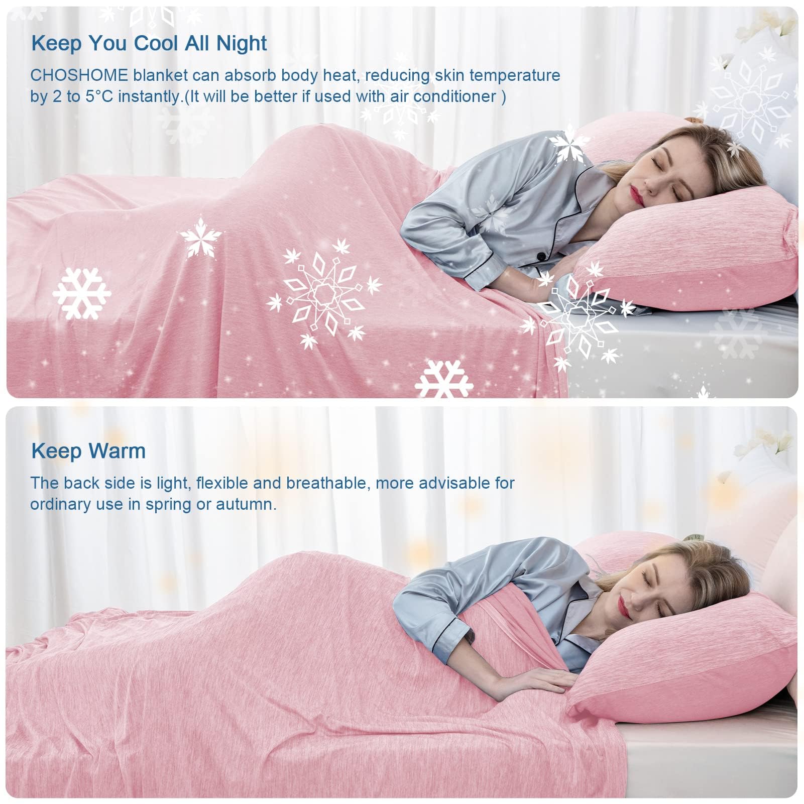 CHOSHOME Cooling Blanket for Hot Sleepers - Lightweight Summer Cooling Blanket for Night Sweats & Hot Flashes - Soft Thin Throw Blanket for Bed - Pink - Perfect for Hot Summer Nights, Night Sweat Relief & Comfortable Sleep