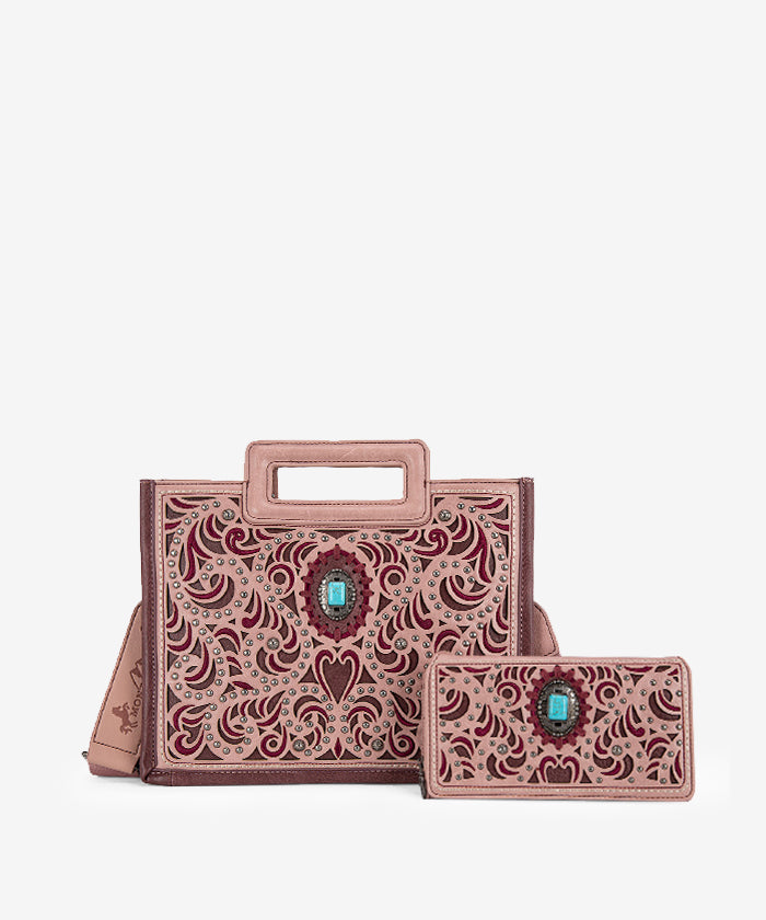 Montana West Embroidered Tote Bag Set - Stylish Cut Out Design for Women, Perfect for Work, Travel and Shopping