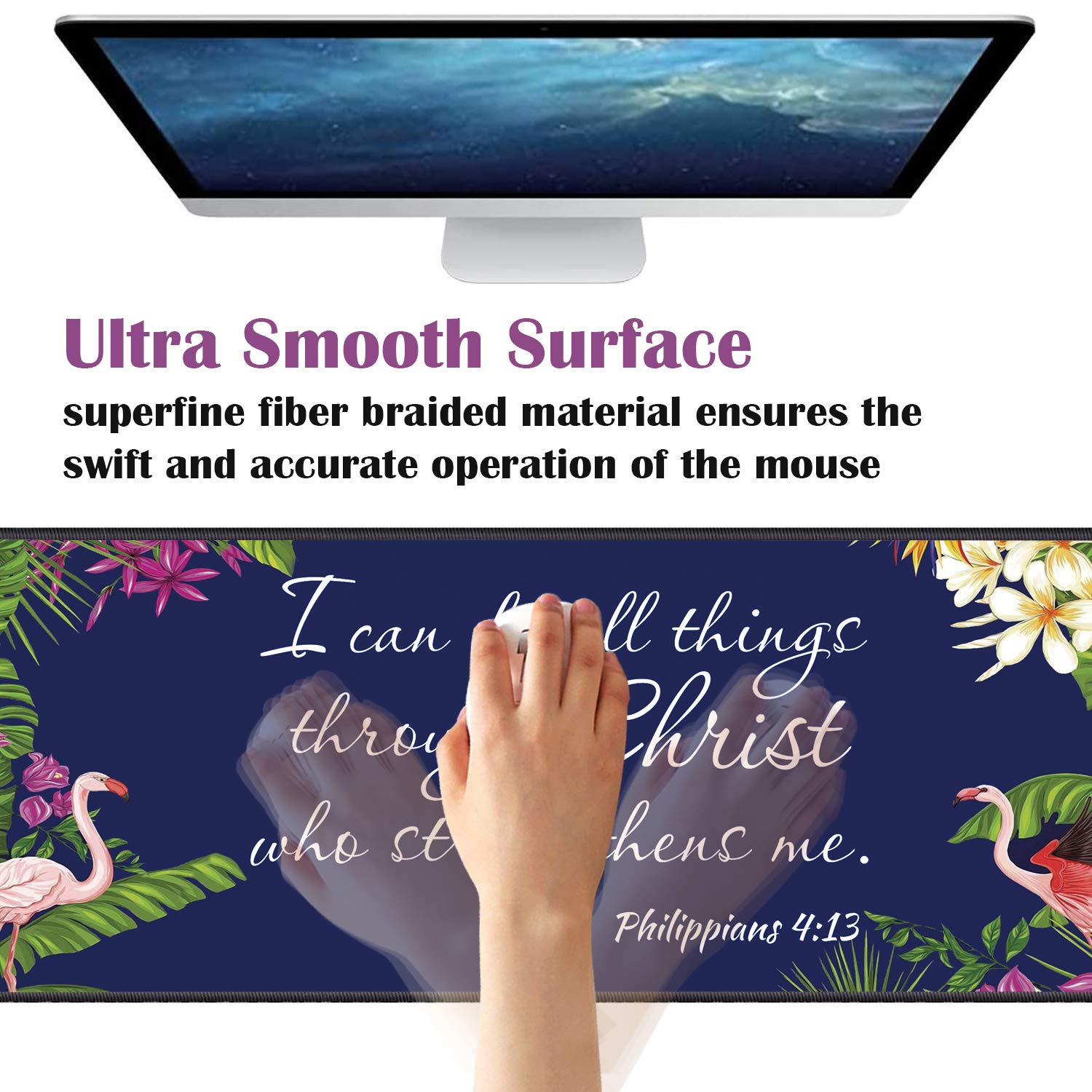 XXL Non-Slip Gaming Mouse Pad with Coasters - Large Desk Mat with Stitched Edges for PC, Laptop & Office Work - Christian Bible Verse Phil 4:13 Inspirational Design - Perfect for Home Office, Gaming Setup & Workstation Accessories