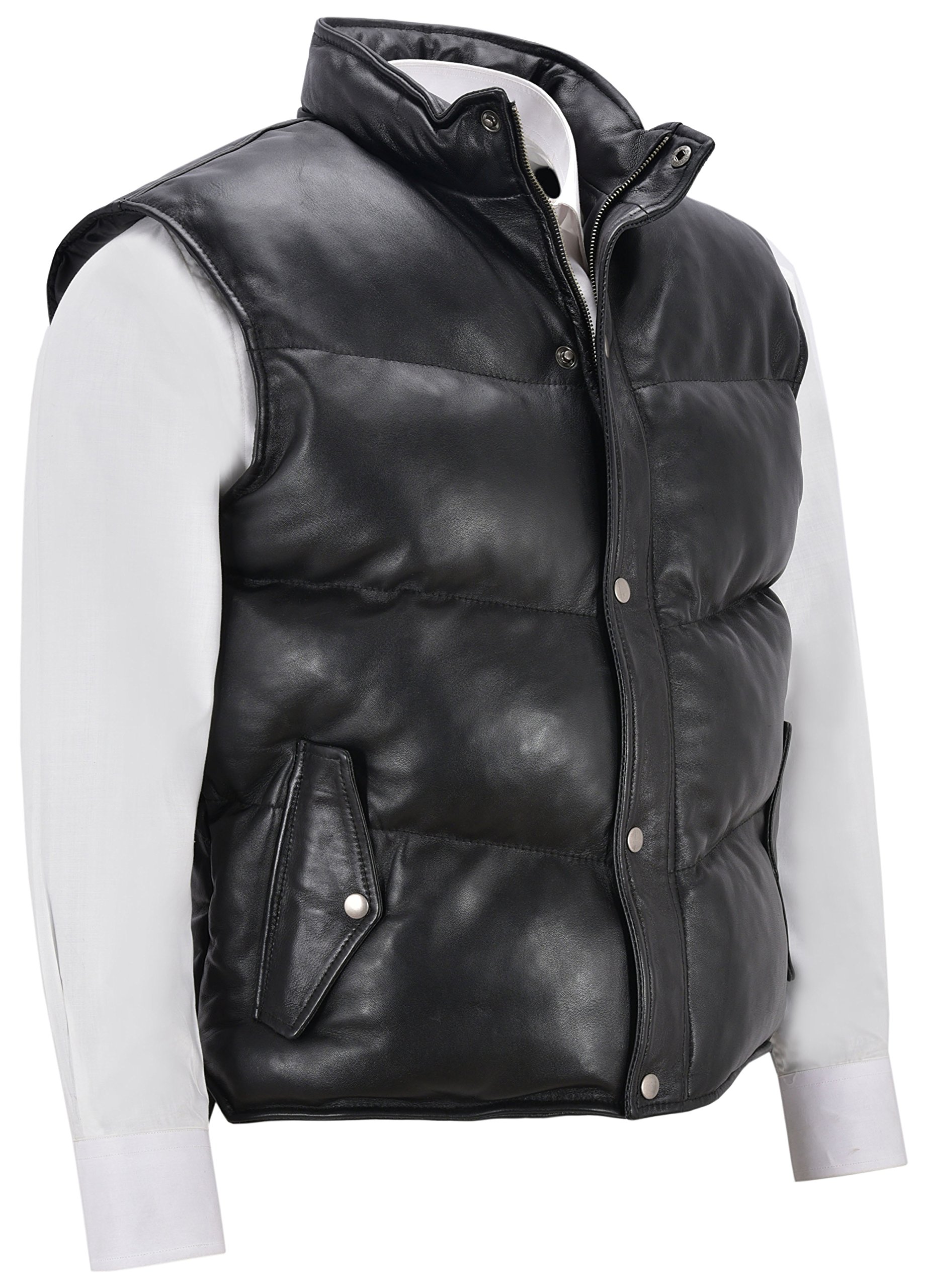 Men's Padded Lambskin Leather Puffer Vest - Winter Warm Casual Waistcoat for Outdoor Activities & Street Style Fashion