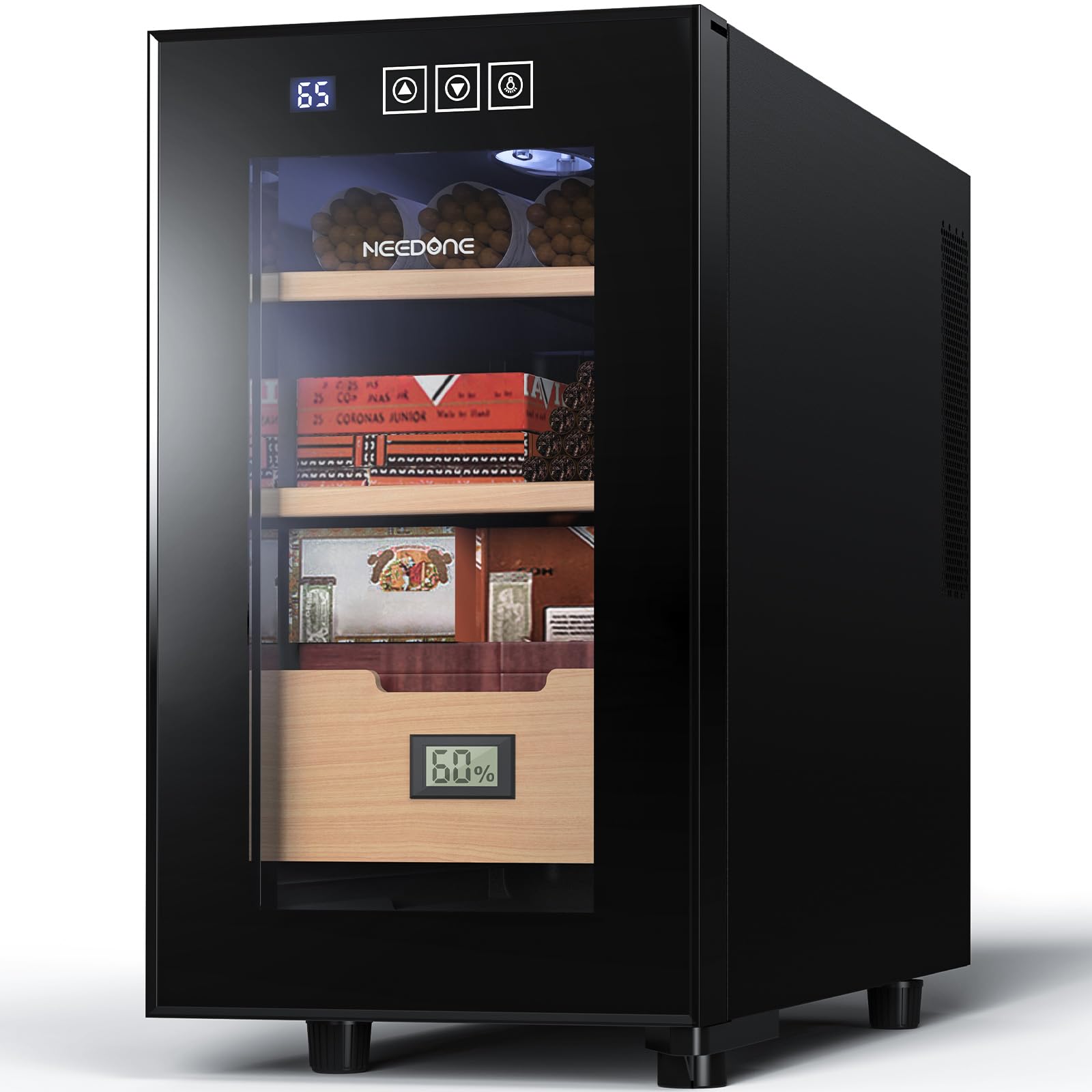 NEEDONE 23L Electronic Cigar Cooler Humidor with Spanish Cedar Wood Shelves & Digital Hygrometer - 150 Cigar Capacity - Perfect for Home, Office & Gifts for Cigar Enthusiasts