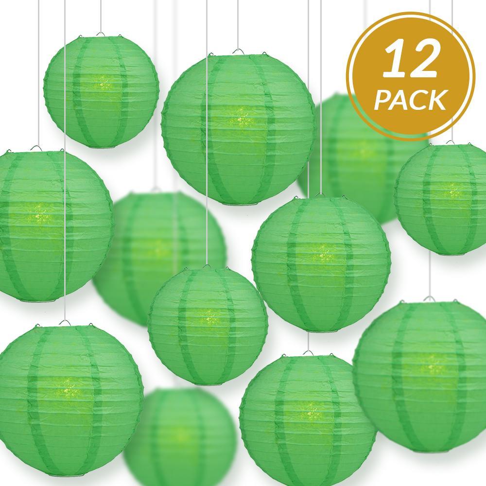 12 Pack Emerald Green Paper Lanterns - Chinese Hanging Wedding & Party Decorations (12/10/8 Inch) - Perfect for Asian Weddings, Birthday Parties & Festival Decor