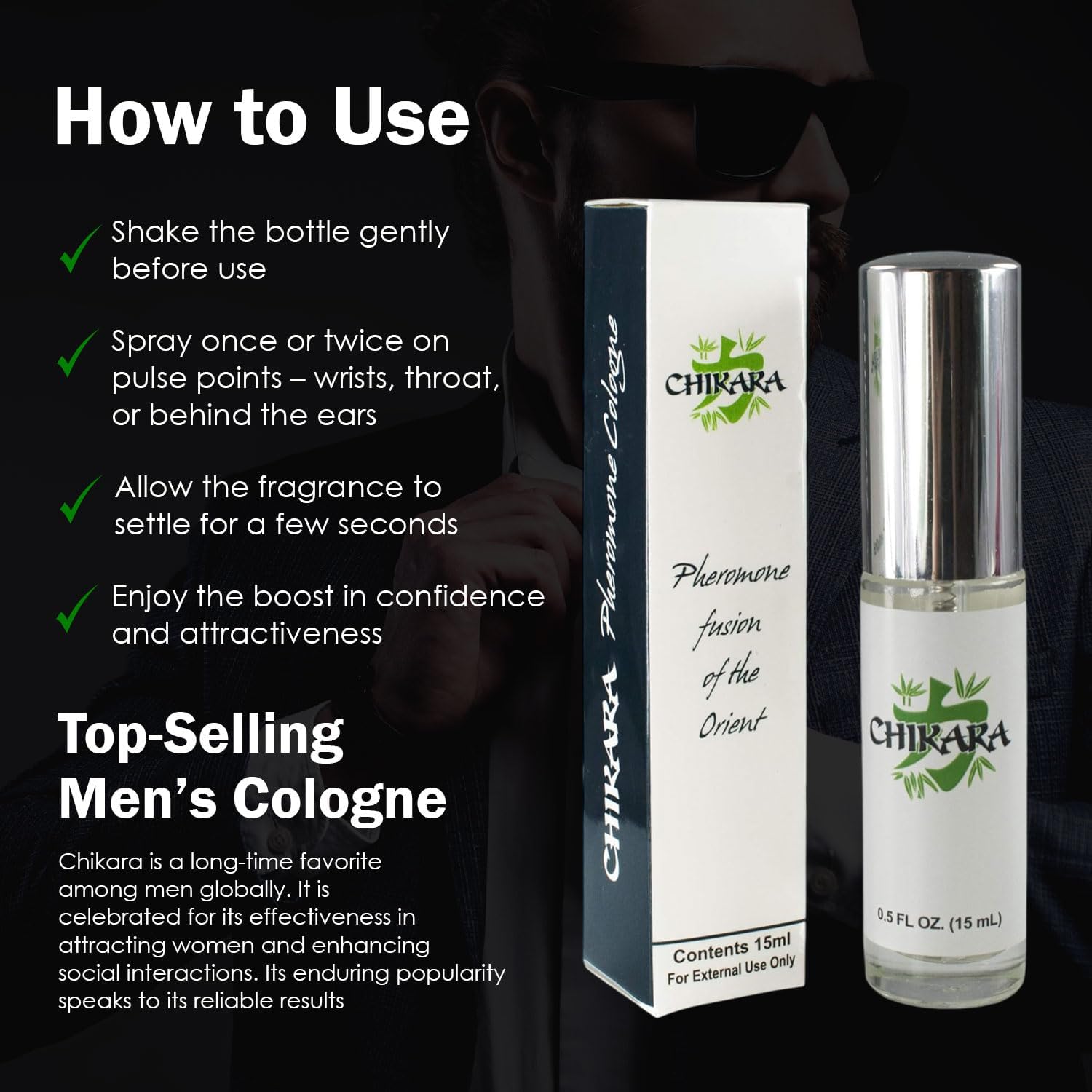 Chikara Men's Pheromone Cologne 2 Pack (15 ML Each) - High Concentration Long Lasting Sandalwood Scent | Attract Women & Boost Confidence | Date Night, Club & Special Occasions