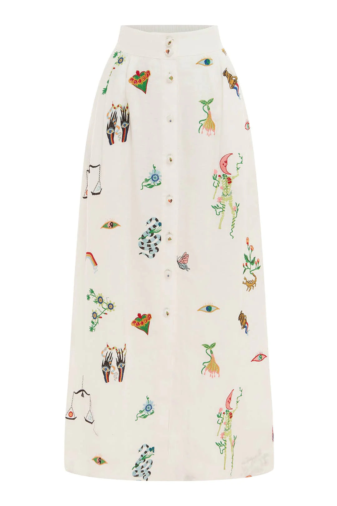 Atticus Embroidered Skirt for Women - Floral Design, A-Line, High Waist, Comfortable & Stylish - Perfect for Casual Outings, Parties, and Summer Dresses