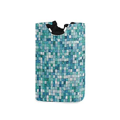 Blue and White Checkered Waterproof Foldable Canvas Laundry Hamper with Handles - Large Storage Bin for Kids Room, Nursery, Home Organization | Perfect for Baby Clothes, Toys, and Household Storage