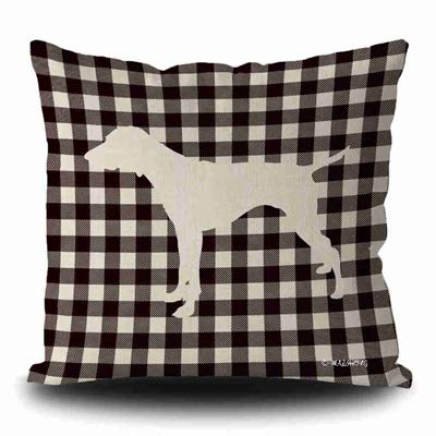 Funny Dog Silhouette Pillow Cover - Cute Puppy & German Shorthaired Pointer Design - Buffalo Plaid Checked Throw Pillow Case 18x18 Inch - Perfect for Sofa, Bed, Living Room & Home Decor