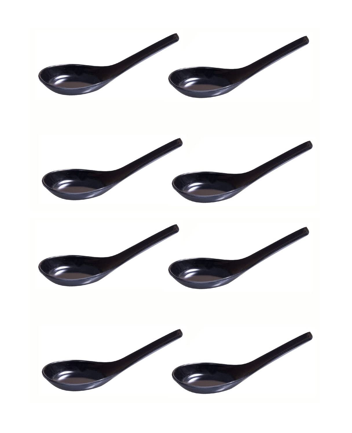 JapanBargain 3192 - 8-Pack Black Japanese Soup Spoons for Ramen, Pho, Wonton & Rice - Durable Asian Dining Utensils for Home & Restaurant Use