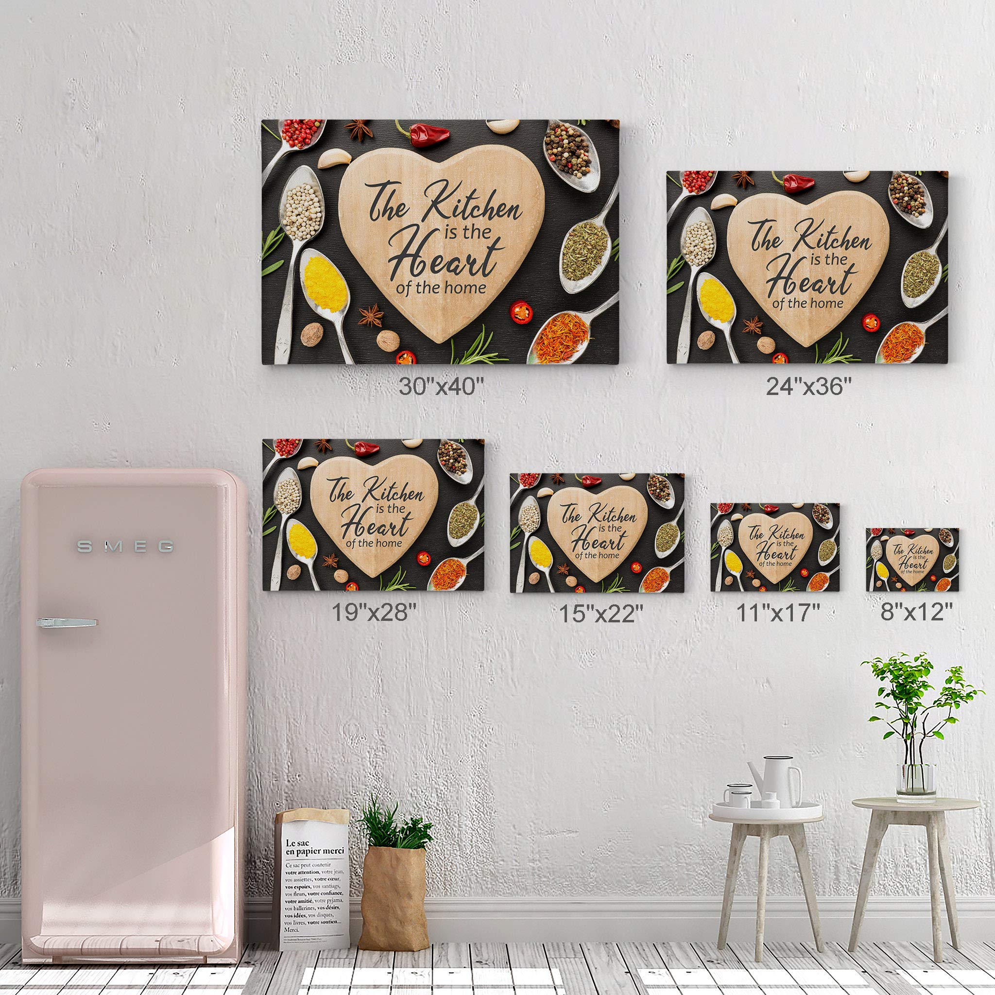 Smile Art Design 'The Kitchen is the Heart of the Home' Quote Canvas Wall Art Print - 24x36 Inch Modern Farmhouse Decor for Kitchen, Dining Room, Restaurant & Cafe - Perfect Housewarming Gift (Ready to Hang) - Ideal for Home Decor, Wedding Gifts & Interior Design Projects