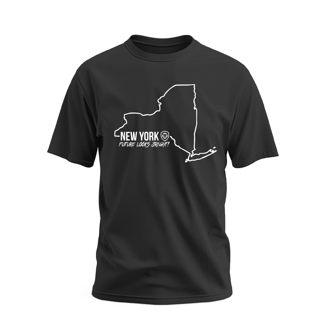 Future Looks Bright New York State Graphic Short Sleeve T-Shirt - Casual Summer Tee for Men & Women | Perfect for Travel, Gifts & Everyday Wear