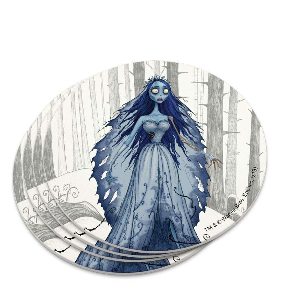 Corpse Bride Novelty Coaster Set - Gothic Home Decor for Halloween, Movie Nights & Themed Parties (Set of 4)