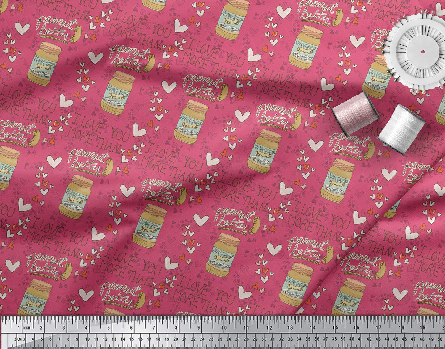 Soimoi Cotton Voile Pink Fabric by The Yard - 42 Inch Wide Textured Peanut Butter Food Print Material - Nutty Playful Design for DIY Crafts, Quilting, Dressmaking & Home Decor Projects