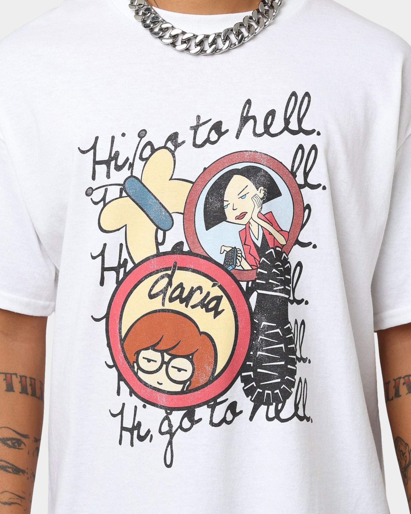 American Thrift X Daria Go To Hell Graphic T-Shirt - White Cotton Tee for Women | Casual Streetwear, Retro 90s Style, Funny Sarcastic Outfit for Parties & College