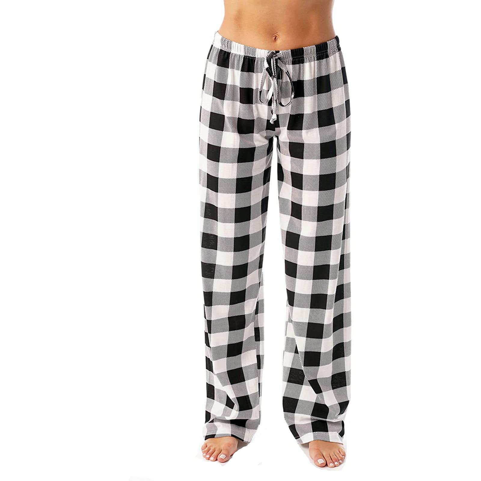 Women's Wide Leg Pajama Pants - Soft Stretchy Plaid Sleepwear Lounge Pants for Comfortable Nightwear & Relaxing at Home - Perfect for Sleeping, Lounging, and Yoga