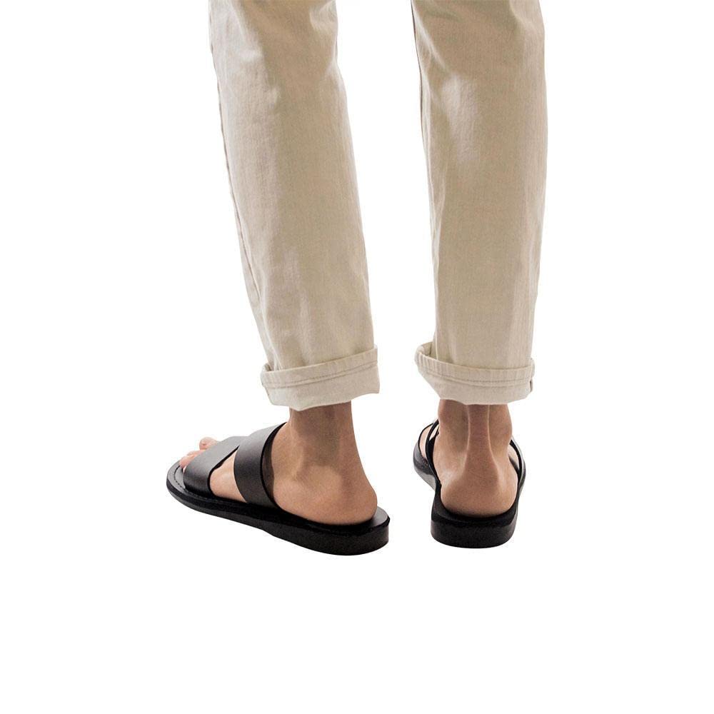 Aviv Men's Leather Double Strap Sandals - Comfortable Casual & Dressy Slide Sandals for Summer, Beach, and Outdoor Wear
