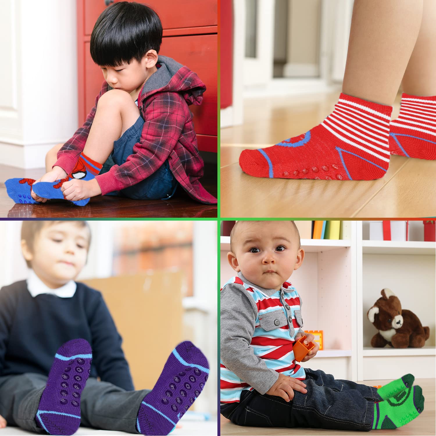 Spider-Man Grip Socks for Toddler Boys - 10 Pack Non-Slip Socks with Superhero Design - Perfect for Playtime, Daycare & Indoor Activities