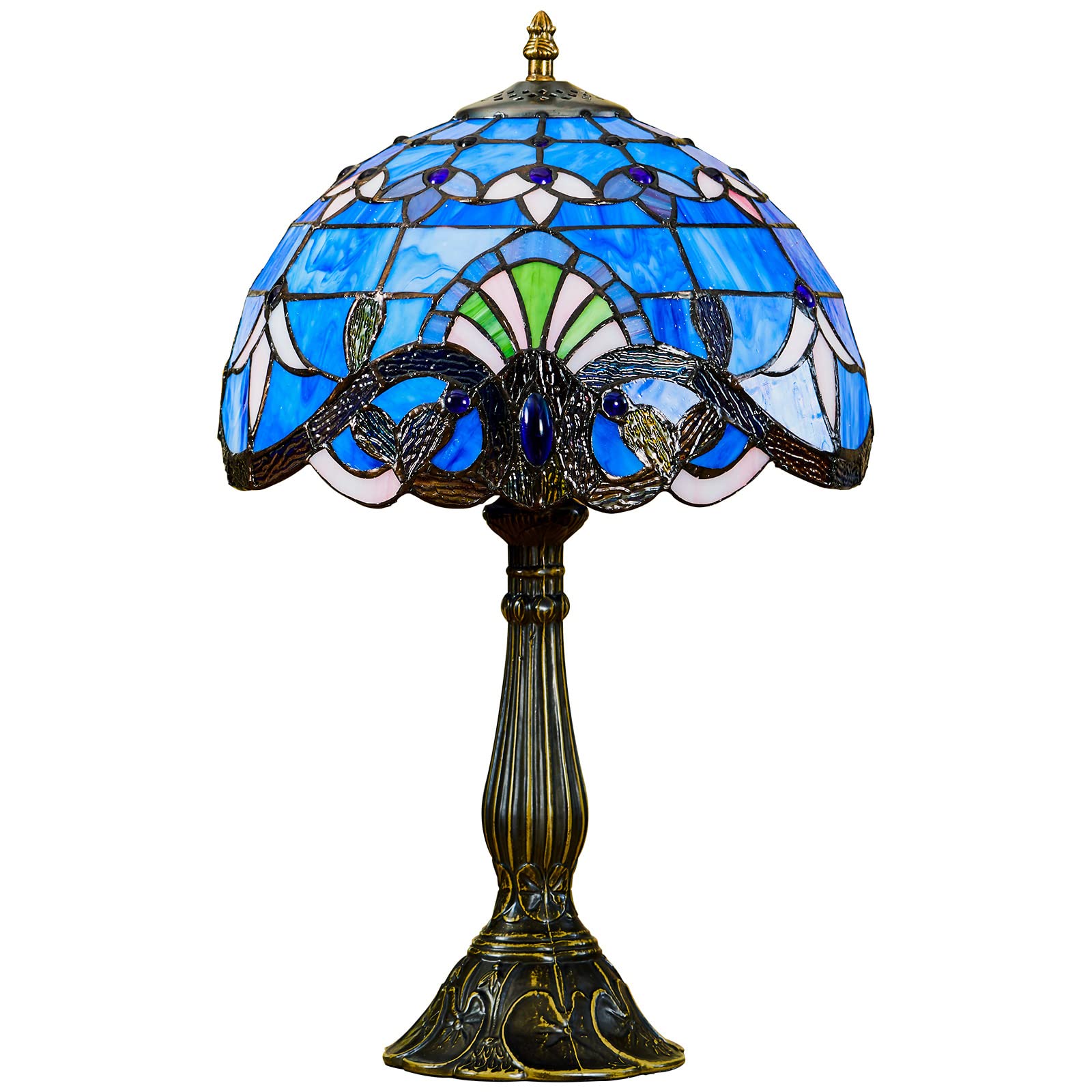 Vintage Tiffany Style Blue Stained Glass Table Lamp - 18