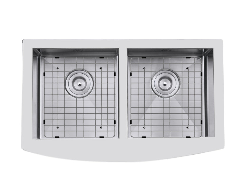 Prestige Series Farmhouse Apron Undermount Stainless Steel 33-Inch 50/50 Double Bowl Kitchen Sink with Grid & Strainer - Perfect for Rustic Kitchens, Food Prep, and Dishwashing