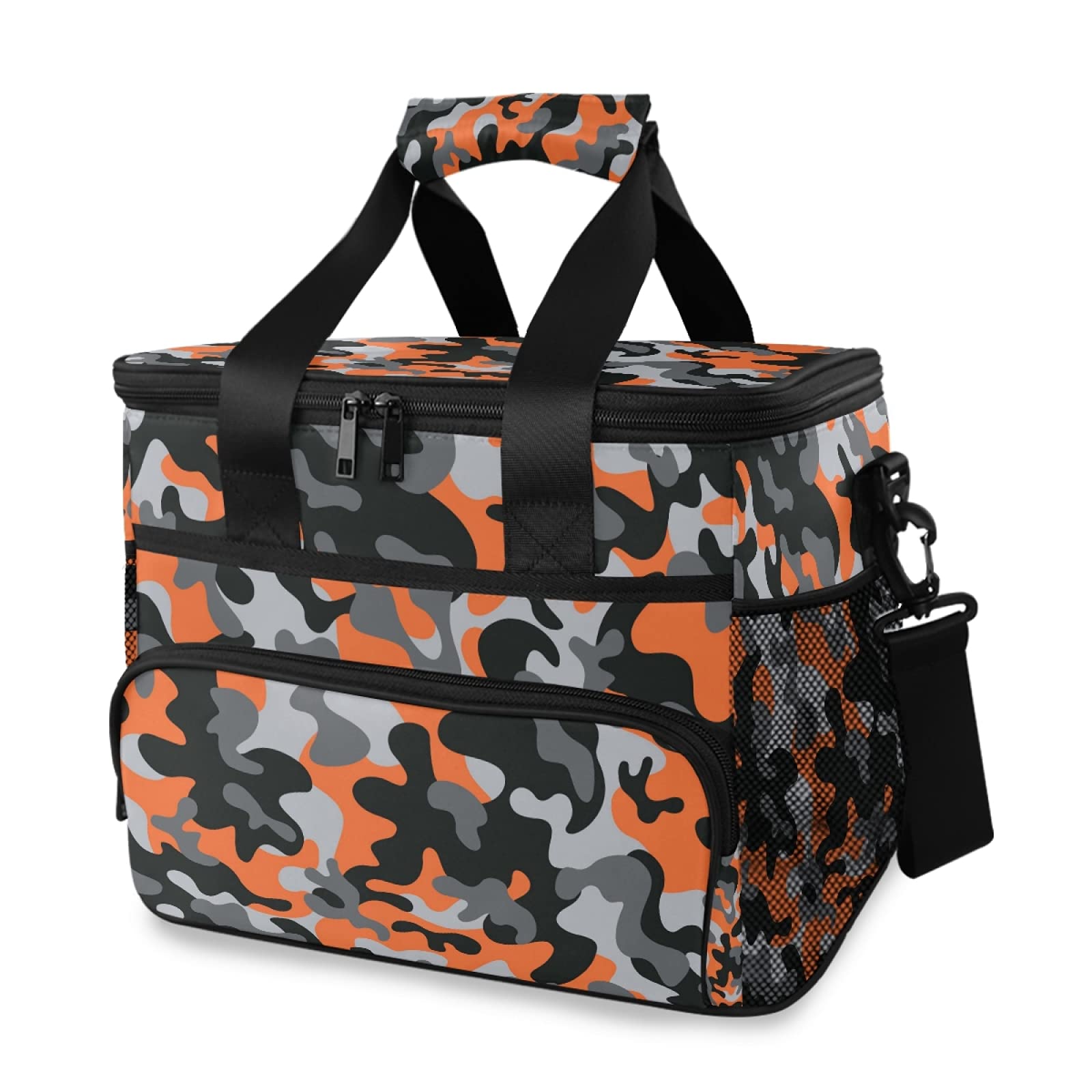 WELLDAY Insulated Lunch Bag - Orange Camouflage Reusable Cooler with Adjustable Shoulder Strap | Perfect for Picnic, Hiking, Camping, Work & School Lunch Storage