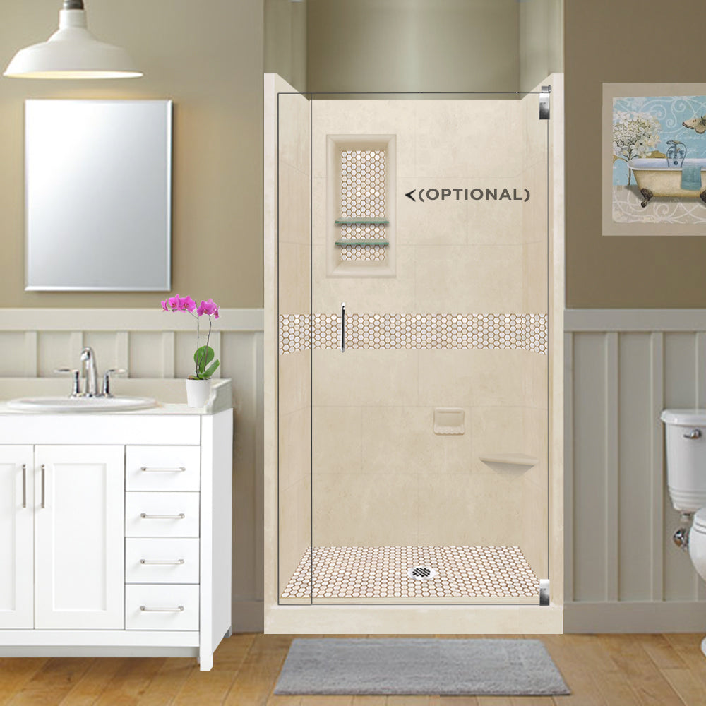 Alcove Desert Sand Sistine Stone & Honey Hex Mosaic Tile Accent - DIY Shower Remodel Kit for Bathroom Wall & Floor Backsplash | Perfect for Home Renovation & Spa Style Decor