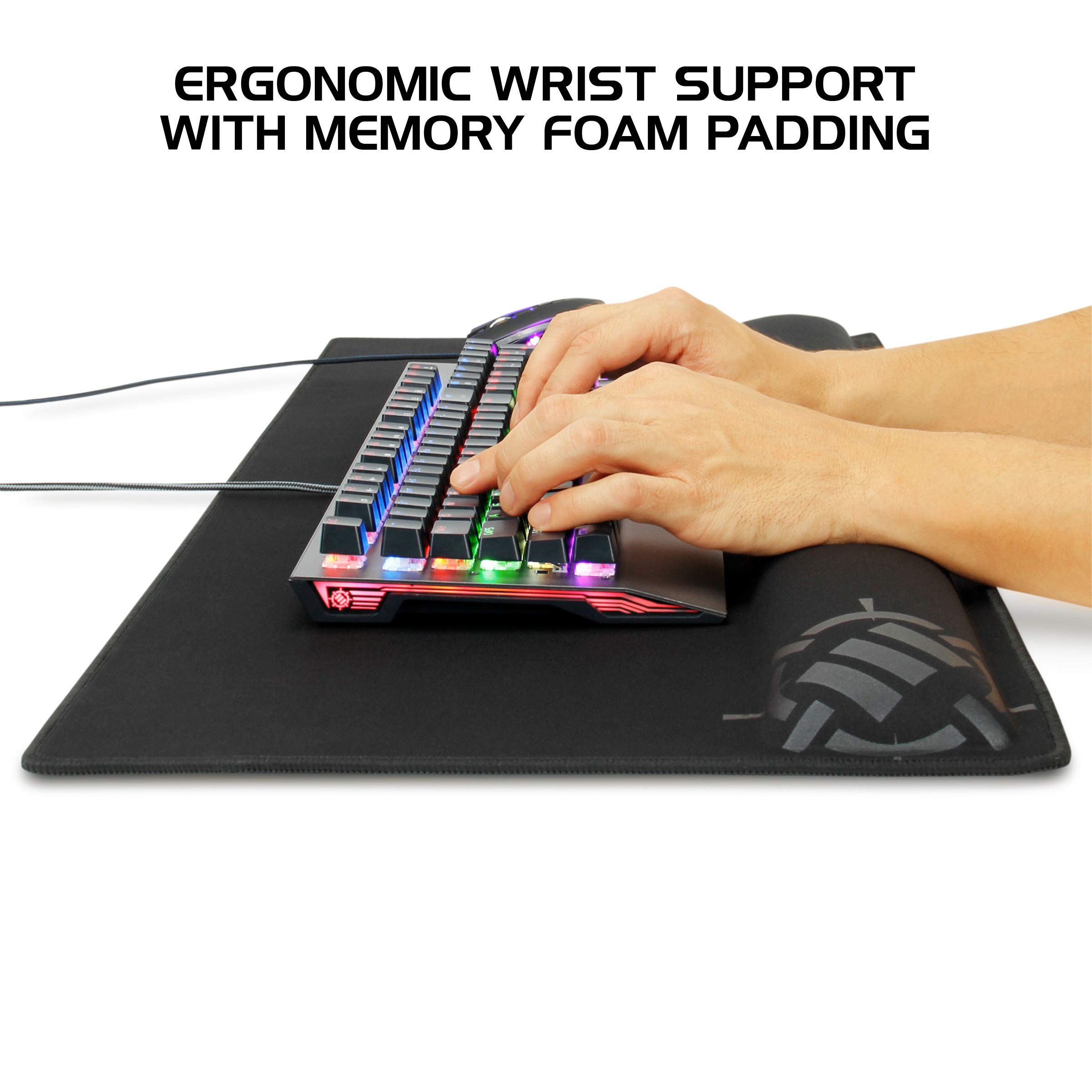 ENHANCE XXL Large Mouse Pad with 2XL Ergonomic Memory Foam Wrist Rest (31.5x13.78x1 Inch) - Anti-Fray Stitching & Soft Cushion Surface Desk Mat - Perfect for Gaming, Office Work & Computer Use - Designed in USA