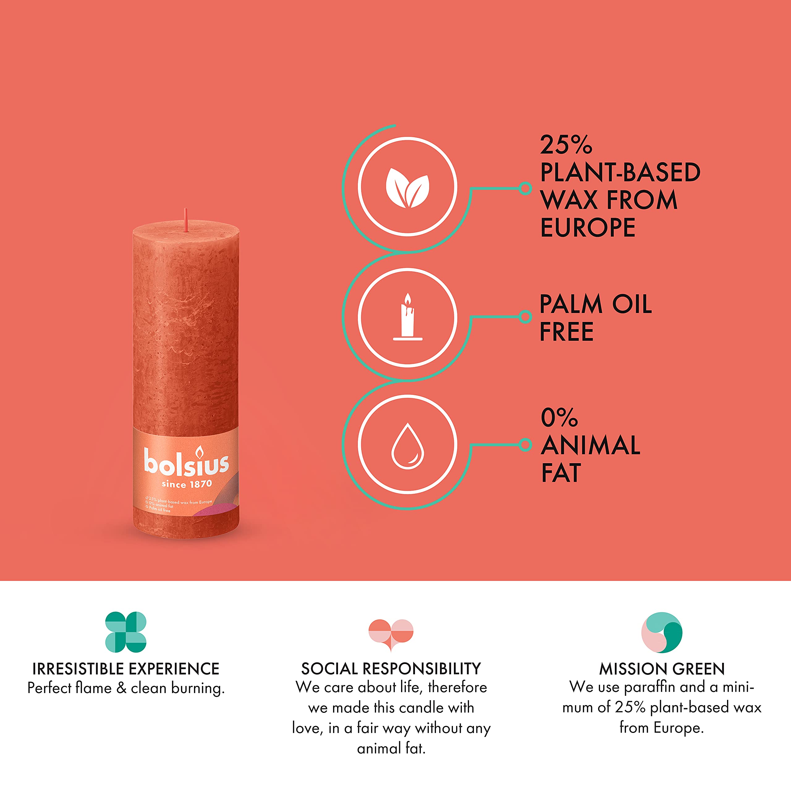 BOLSIUS 4-Pack Orange Rustic Pillar Candles - 2.75 x 7.5 Inches Long-Lasting Unscented Candles - Premium European Quality Plant-Based Wax - Dripless Smokeless 85-Hour Burn Time - Perfect for Weddings, Parties, Home Decor, and Romantic Dinners