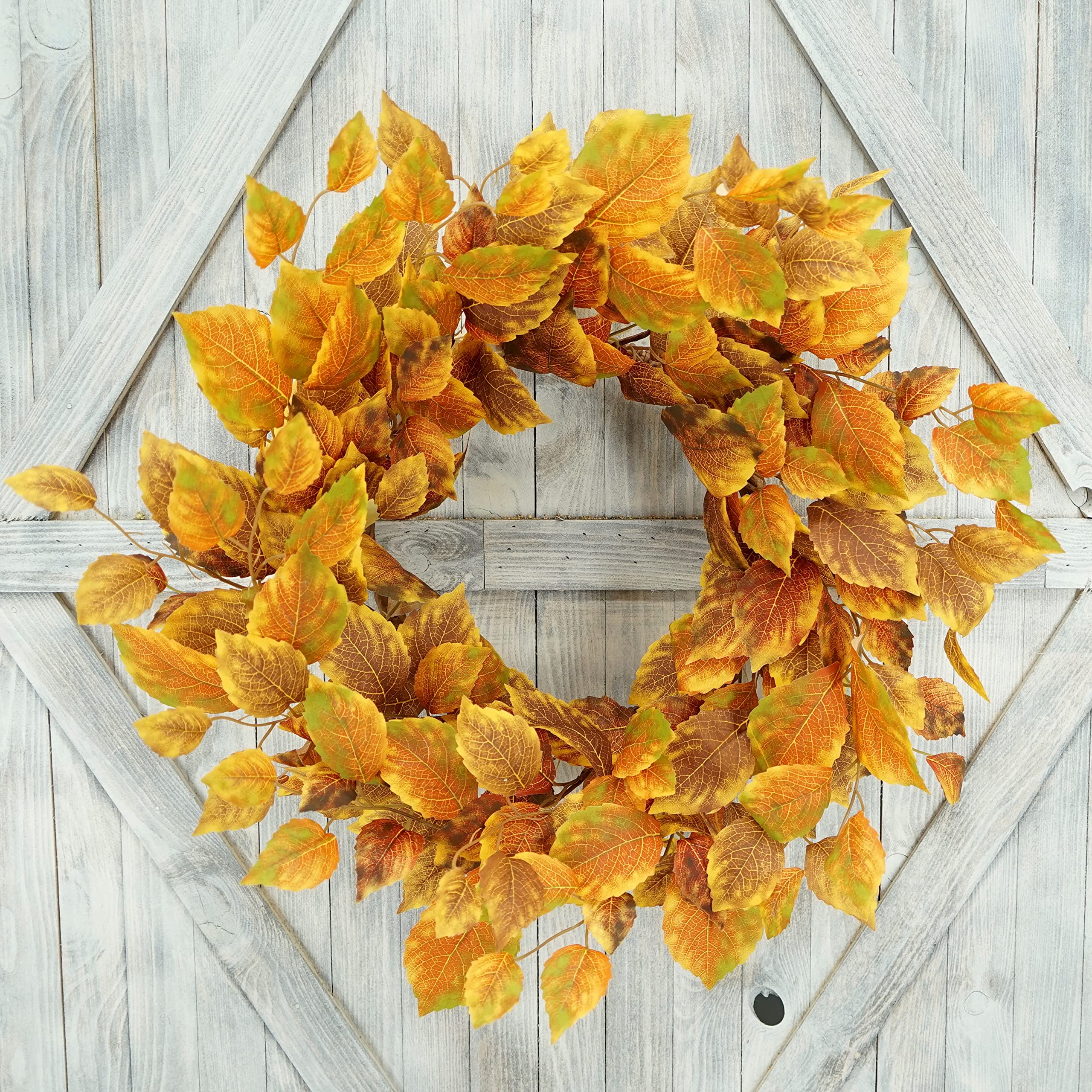 Artificial Fall Wreath for Front Door - Autumn Harvest Wreath with Orange & Rusty Birch Leaves - Indoor/Outdoor Farmhouse Decor for Home, Wall, Window - Perfect for Thanksgiving, Halloween, Wedding & Seasonal Festivals - Includes Gift Box