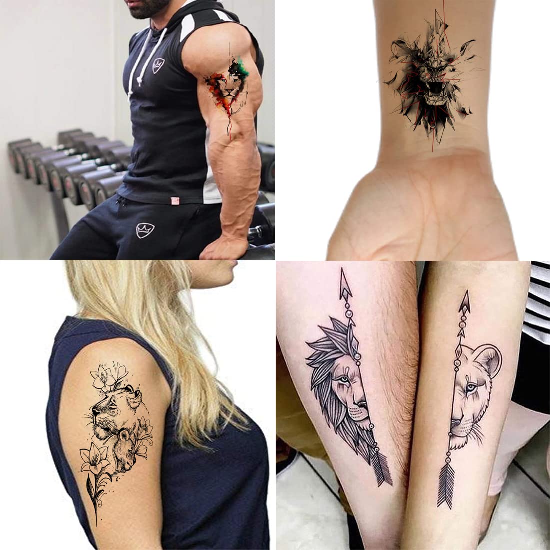 Premium Lion Tribal Black Temporary Tattoos - Pack of 4 Waterproof Fake Tattoo Stickers for Men & Women (2x4 Inch) - Perfect for Parties, Festivals & Body Art Enthusiasts