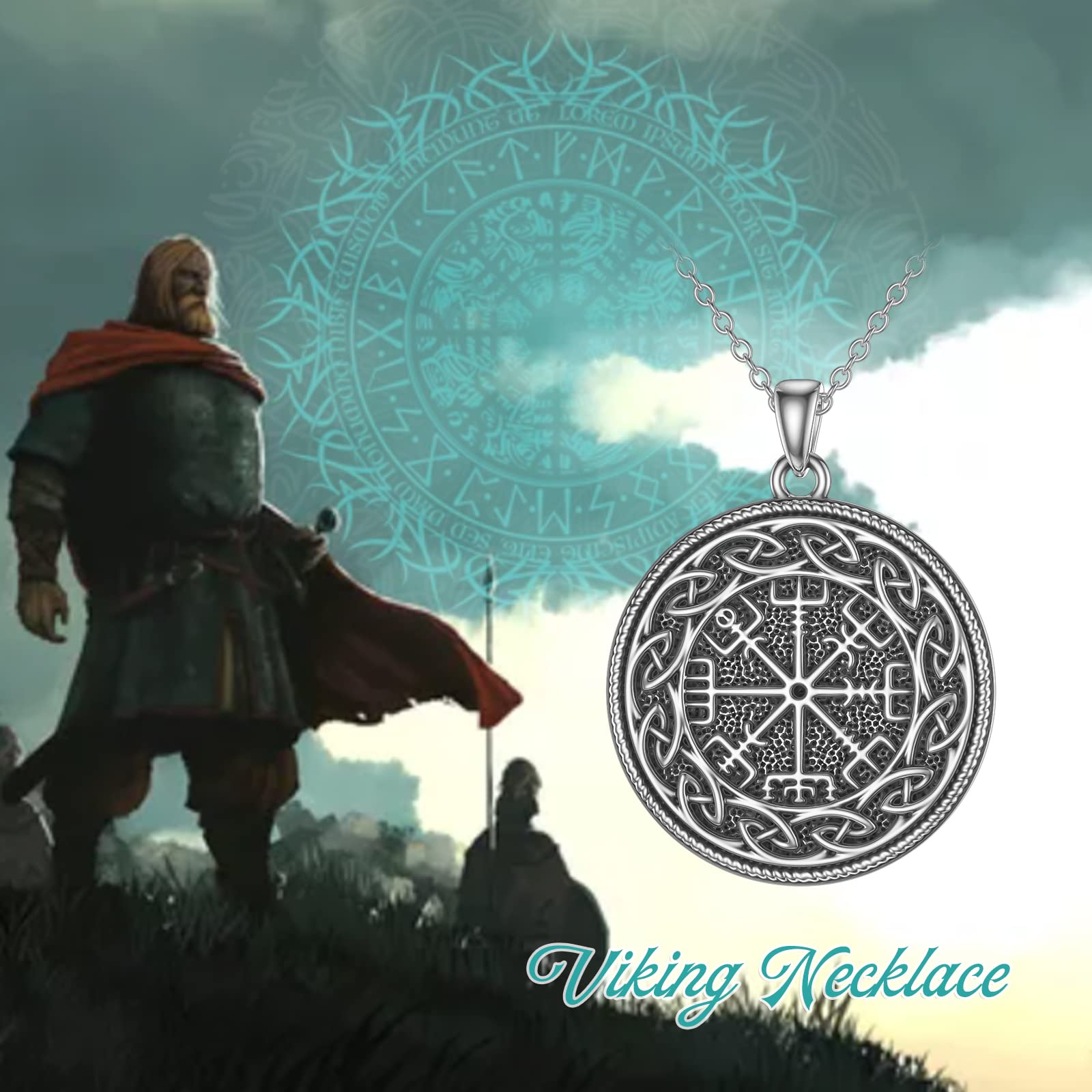Viking Necklace for Men & Women - 925 Sterling Silver Norse Viking Compass with Dragon & Raven Pendant - Viking Jewelry Gift for Father, Son, Husband - Perfect for Viking Lovers, Cosplay & Norse Mythology Enthusiasts