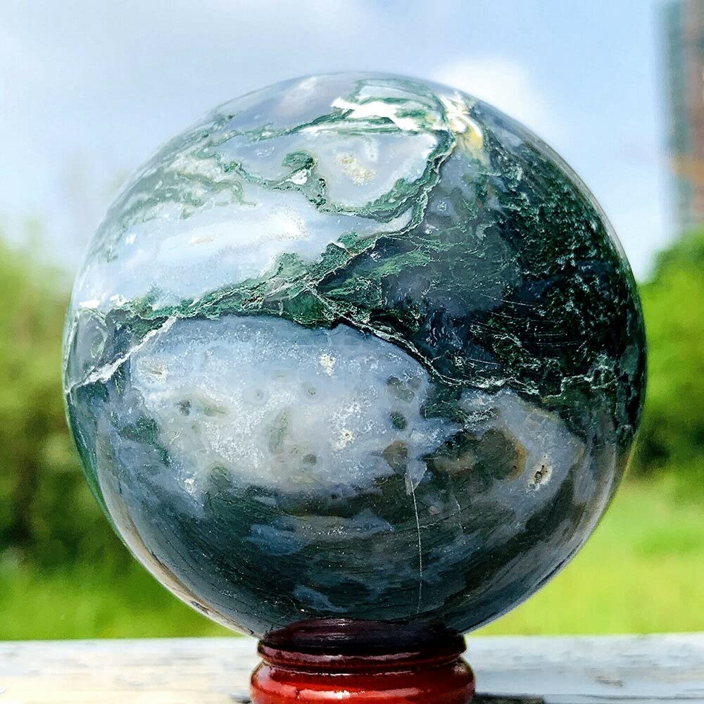 Natural Moss Agate Sphere Crystal Quartz Ball - 500g-550g Healing Stone for Reiki, Meditation & Home Decor | Decorative Mineral Rock for Office Desk, Yoga Space & Gift Giving