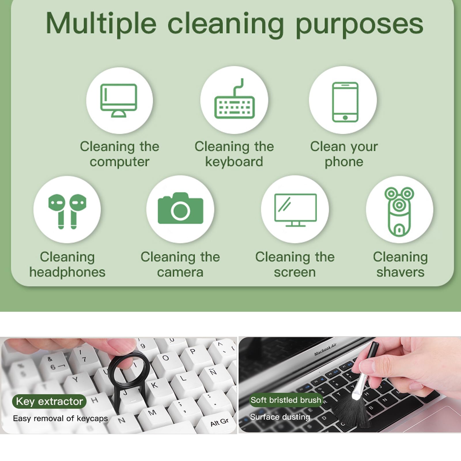 19-in-1 Electronics Cleaning Kit - Keyboard, Phone, Earbuds, Camera, Monitor & TV Cleaner with Brush Tools | Perfect for Home, Office & Travel | Disscool Multi-Function Black Cleaning Set