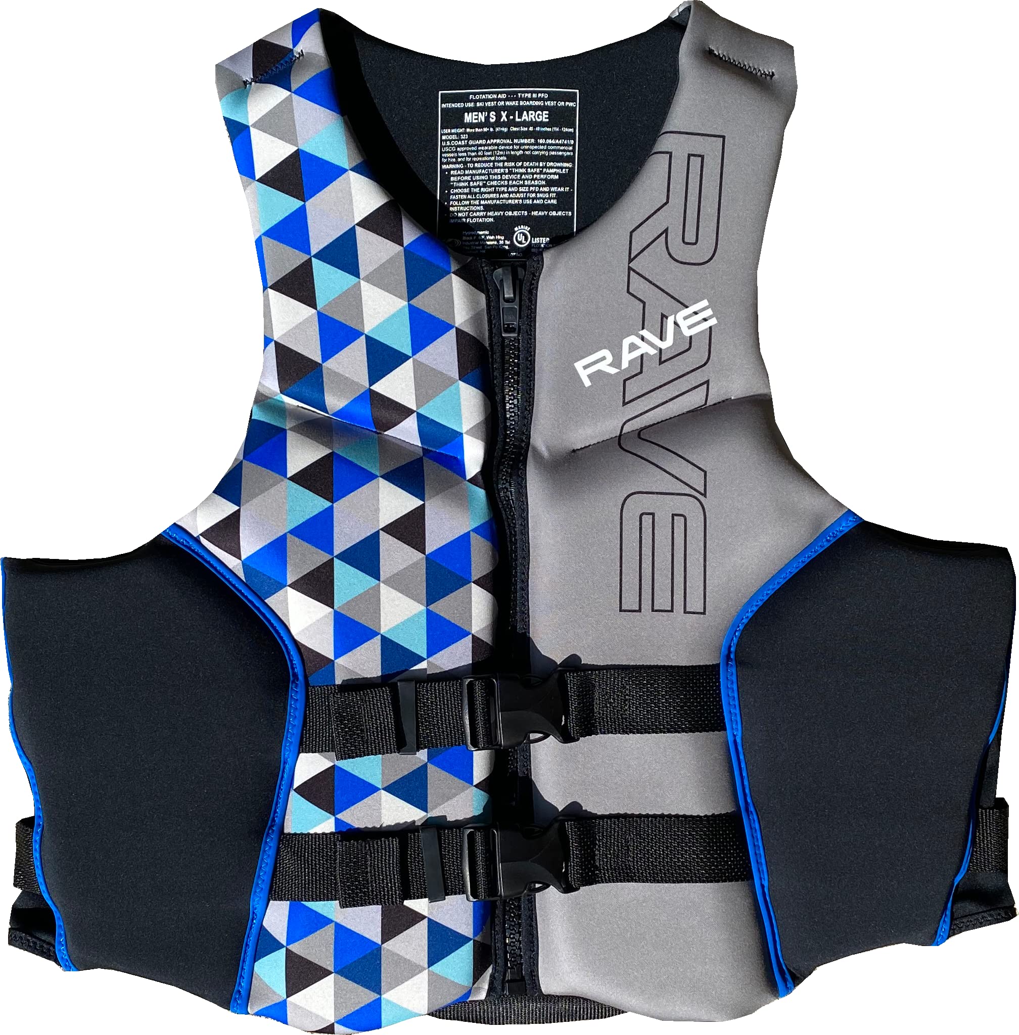 Rave Sports Men's Dynamic Neoprene Life Jacket - USCG Approved PFD for Boating, Kayaking & Water Sports - Adjustable Comfort for Active Water Adventures