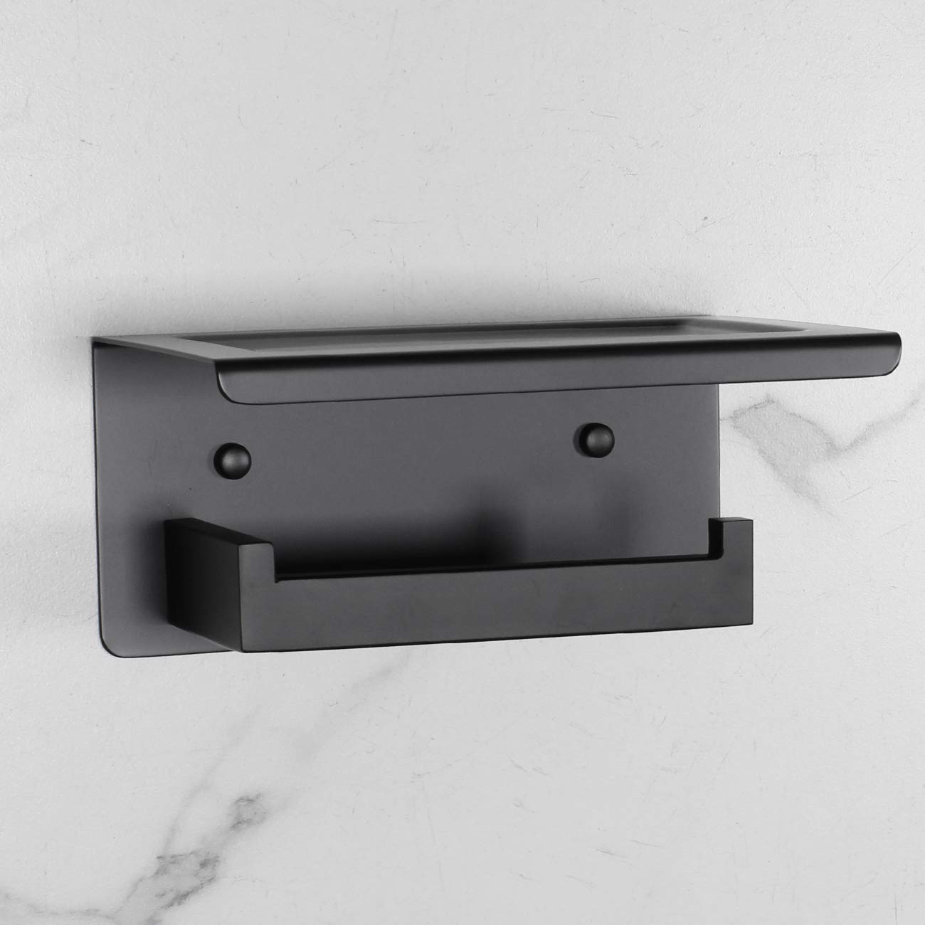 Matte Black Stainless Steel Wall Mounted Toilet Paper Holder with Shelf - Bathroom Tissue Roll Dispenser for Home, Office & RV Use