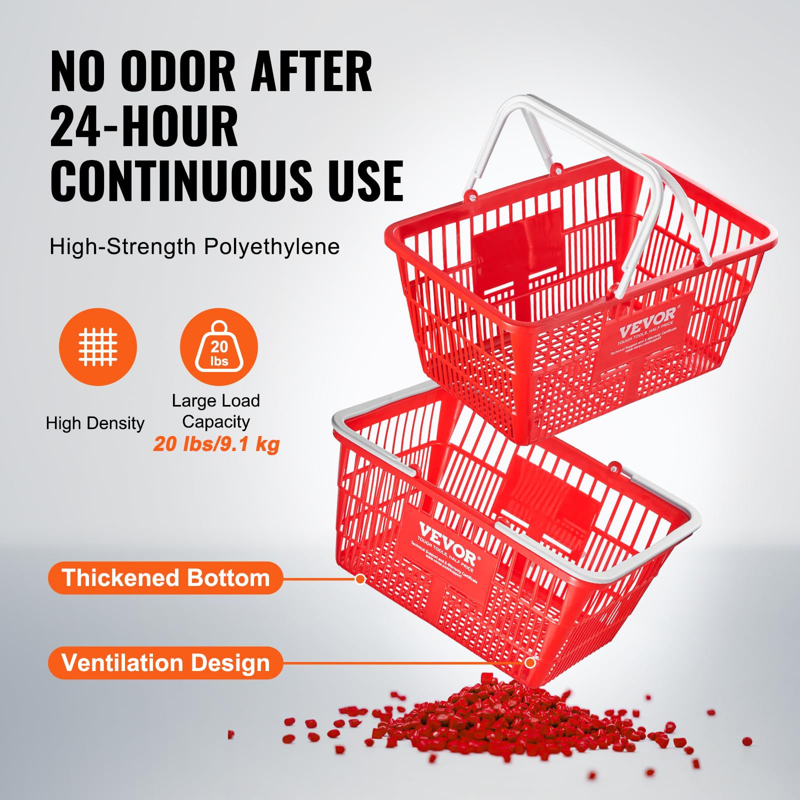 VEVOR 20-Pack Plastic Shopping Baskets with Handles - 21L Durable Grocery Baskets (16.5