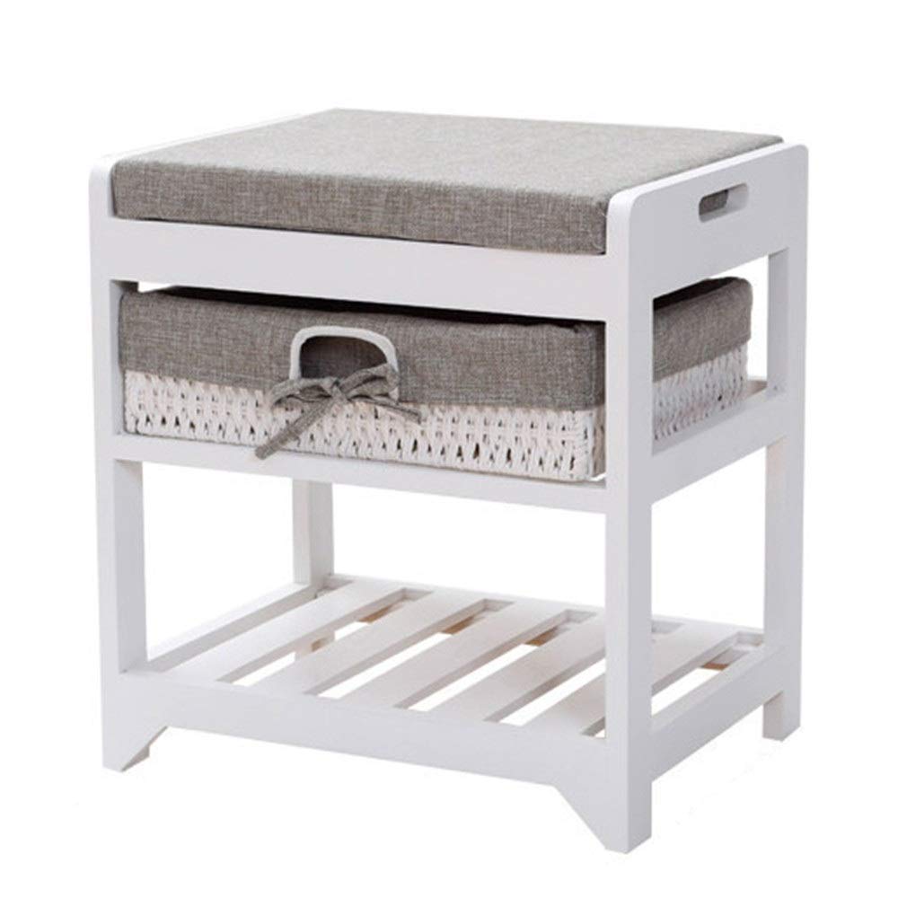 ZUQIEE Wooden Shoe Rack Bench with Cushion Seat, Storage Cabinet & Wicker Baskets - Free Standing Hallway Organizer (42x32x45cm, Grey) - Perfect for Entryway, Mudroom, and Small Space Storage Solutions