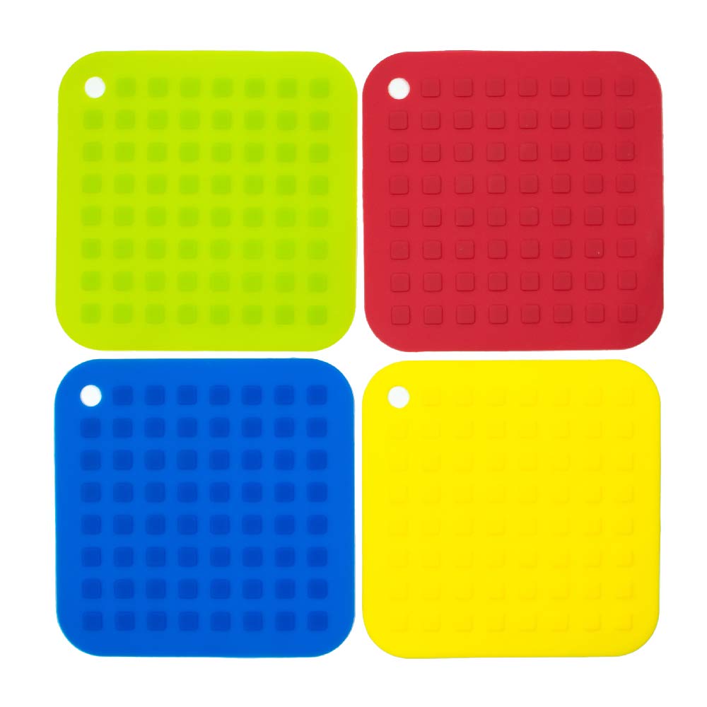 Anyi Silicone Trivet Pot Mats - Set of 4 Heat Resistant Non-Slip Countertop Pads for Hot Pots, Pans & Dishes - Perfect for Kitchen, Dining Table & Outdoor BBQ Use