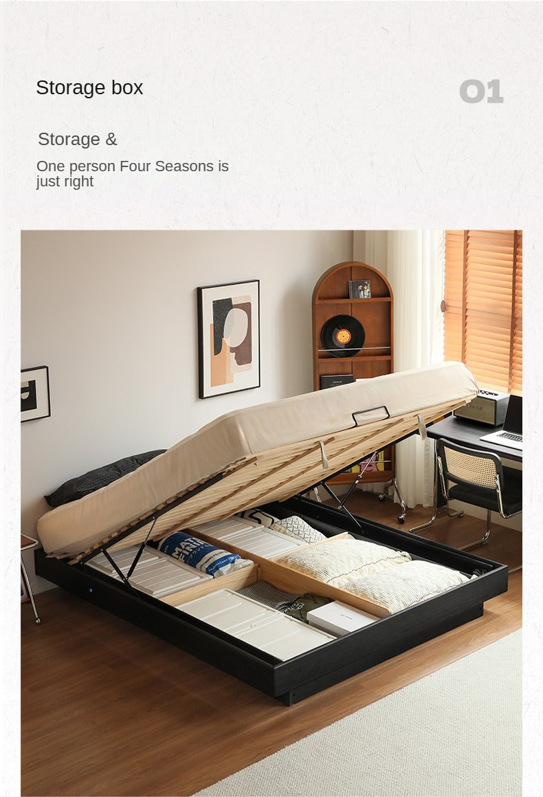Solid Oak Wood Floating Box Platform Bed Frame - No Headboard Modern Minimalist Design for Bedroom, Guest Room, or Studio Apartment