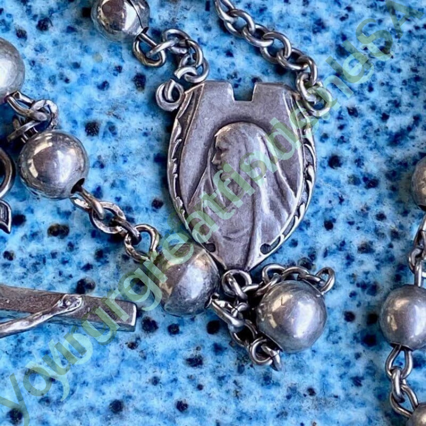 Vintage Solid Sterling Silver Rosary - Handcrafted Catholic Prayer Beads for Religious Devotion, Meditation & Gifts