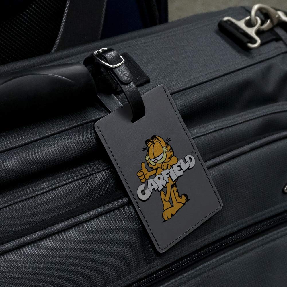 Garfield Themed Rectangle Leather Luggage Tag with Logo - Durable Suitcase ID Card Holder for Carry-On Bags | Perfect for Travel, Business Trips & Gift Giving