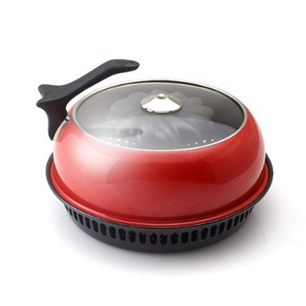 Joycook 13-inch Smokeless BBQ Grill Pan for Gas Stove - Wide Direct Flame Fire Oven for Meat, Fish, Chicken - Korean Style Kitchen Grill - Perfect for Indoor/Outdoor Cooking, Camping & Backyard BBQs (Red)