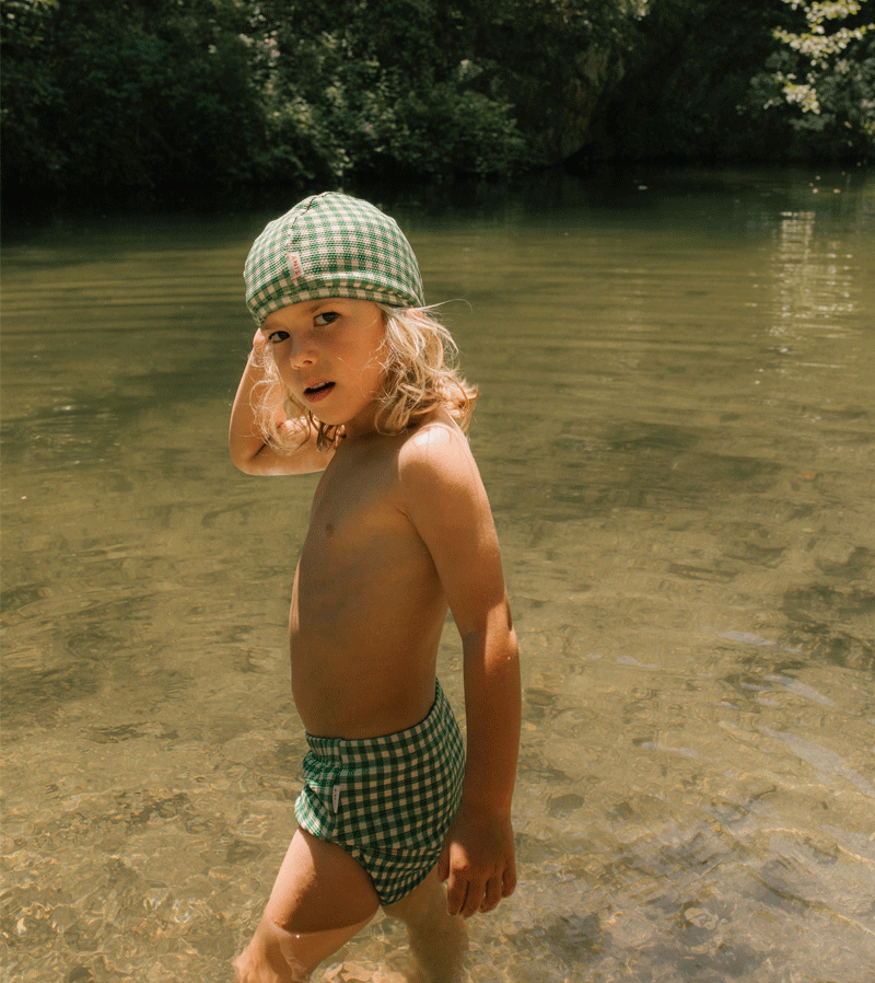 Tinycottons Green Check Swim Bloomers for Girls - Comfortable & Stylish Swimwear for Beach, Pool & Summer Activities