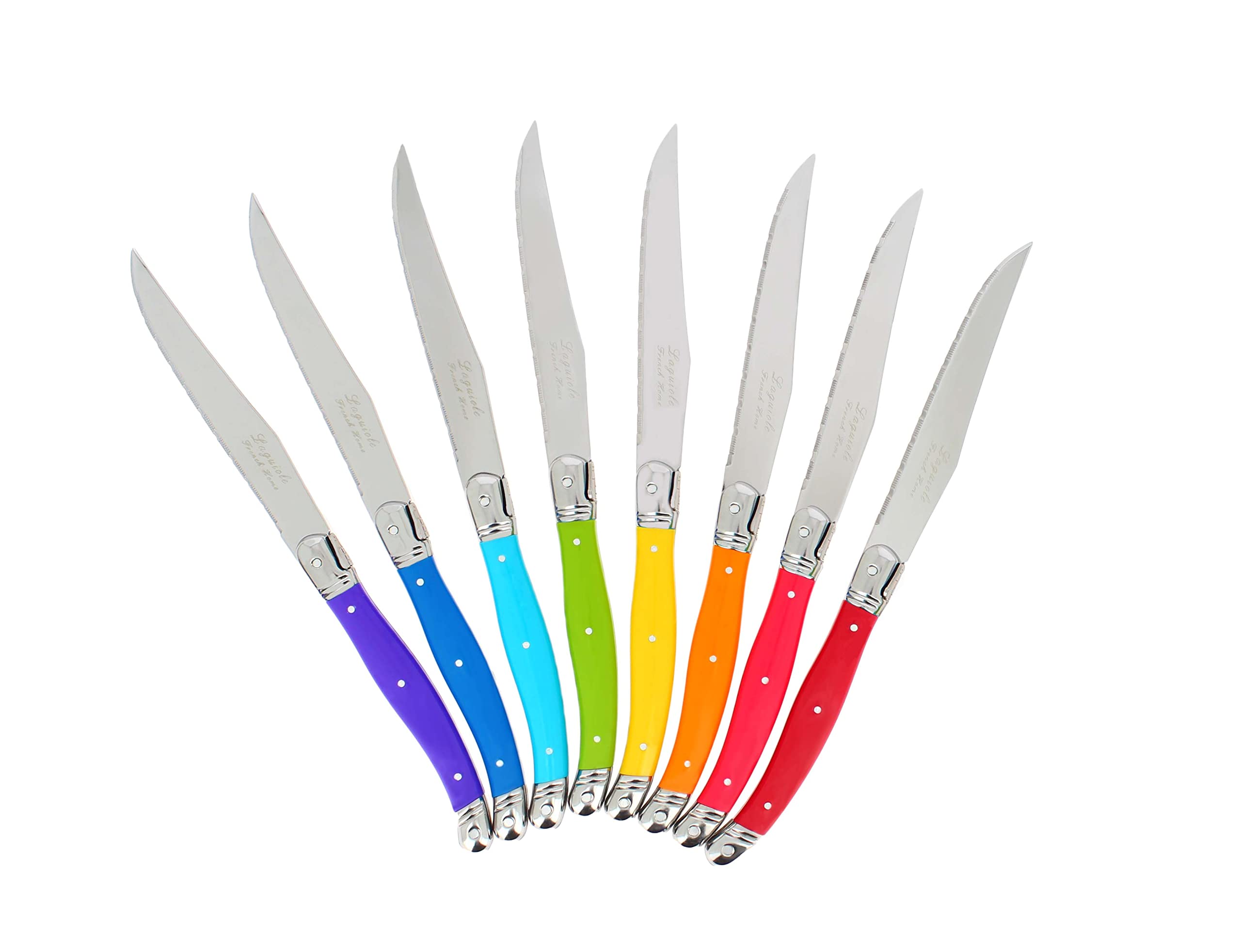 Premium French Laguiole 8-Piece Steak Knife Set - High-Quality Stainless Steel Dinner Knives with Elegant Rainbow Handles & Signature Bee Emblem - 9.25