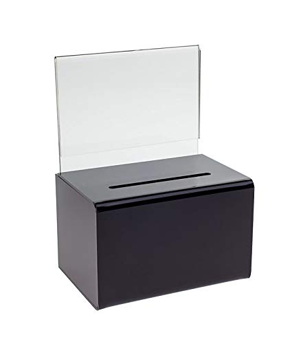 SourceOne 5 Inch Wide Donation Box with Sign Holder & Lock - 6 Pack Black - Perfect for Churches, Charities, Fundraisers & Retail Stores