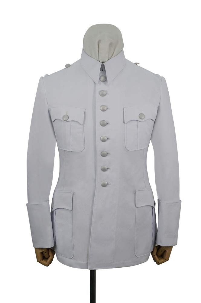 MilitaryHarbor Men's M37 Summer White Cotton Walking Out Dress Tunic - Vintage Military Style Uniform for Formal Events & Historical Reenactments