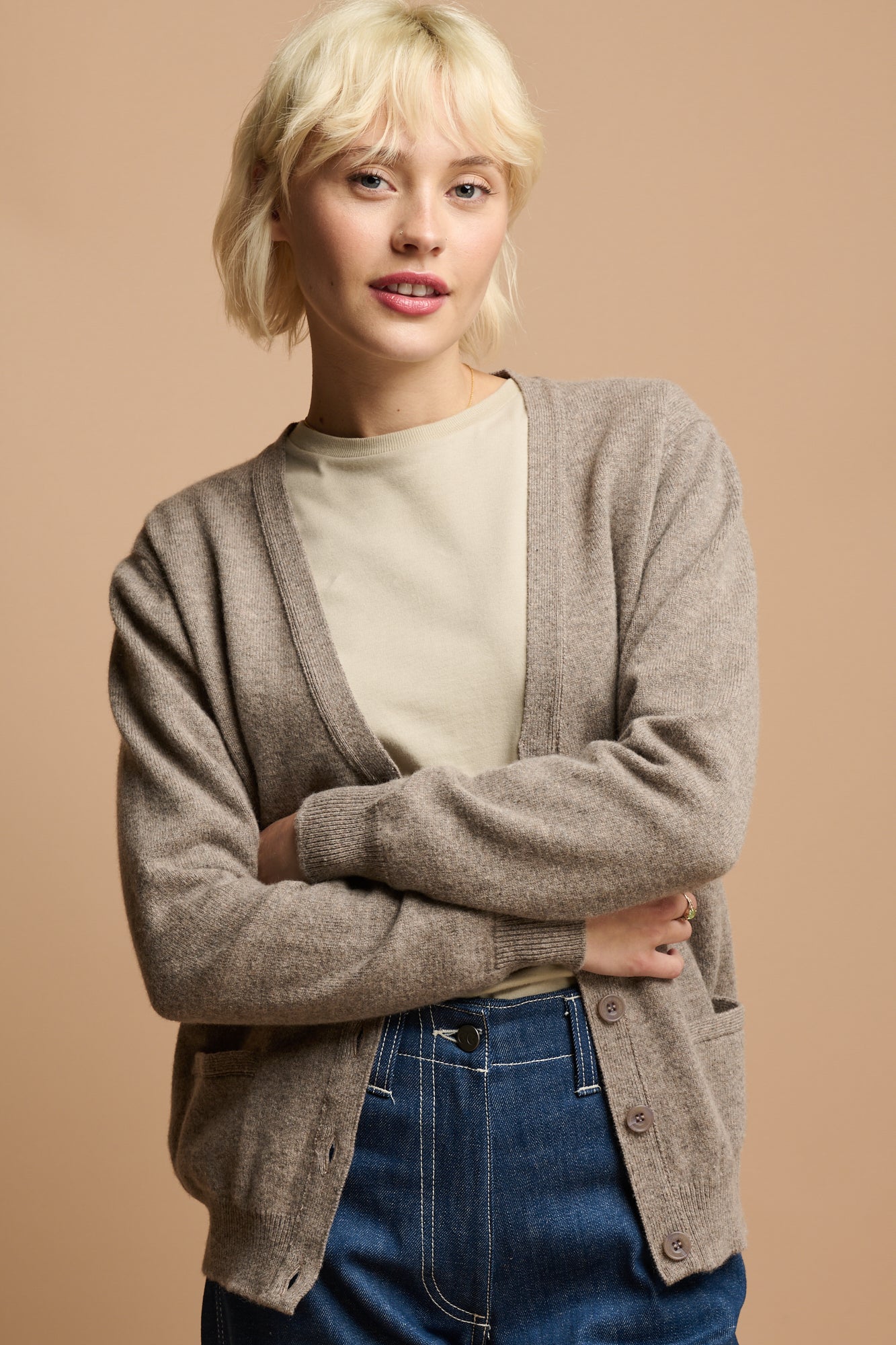 Women's Soft Lambswool Cardigan Sweater - Warm & Cozy Truffle Brown for Fall & Winter | Perfect for Office, Casual Outfits & Layering