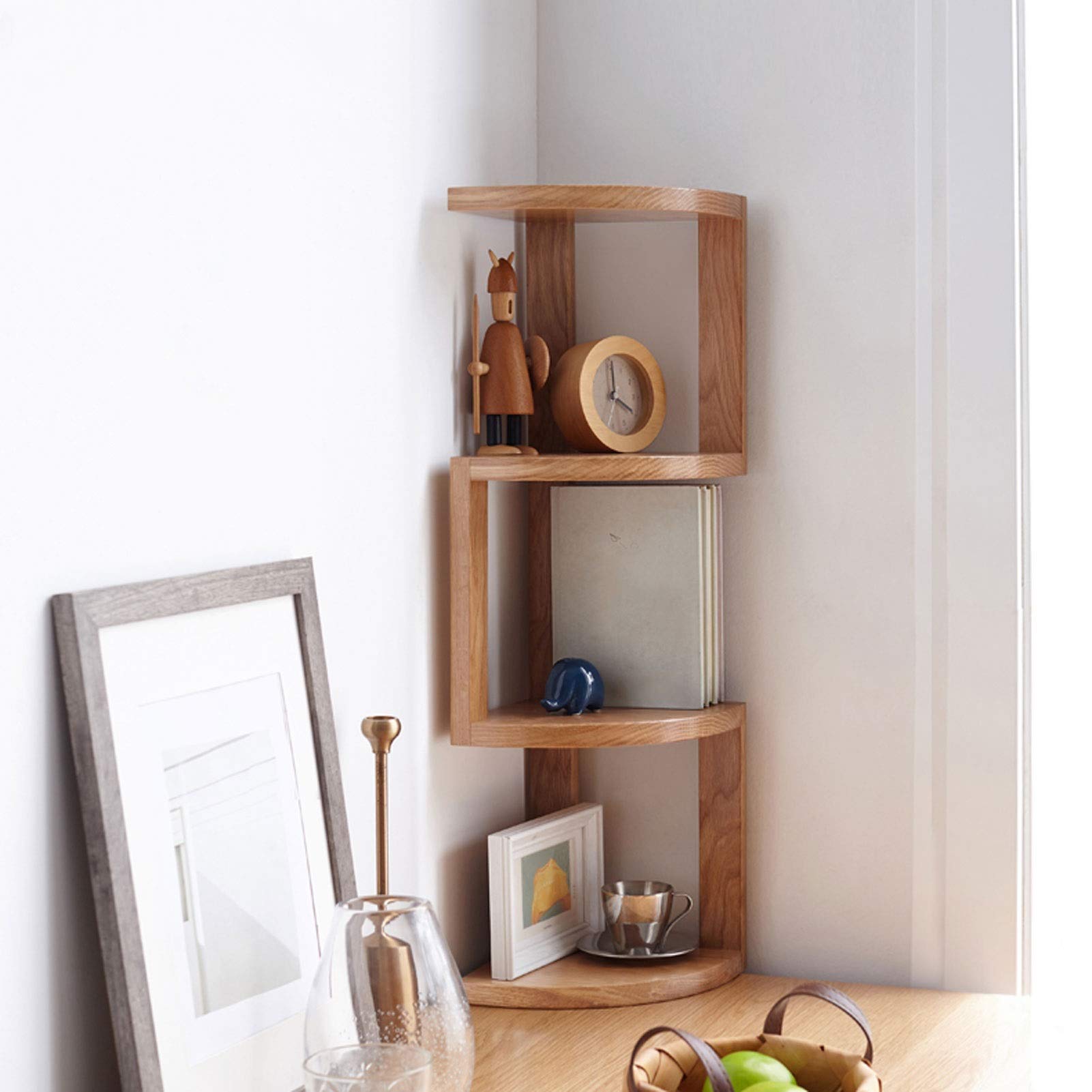 Corner Bookshelf - Floor to Ceiling Bookcase with Storage, Wall Mounted or Desktop, Brown - Perfect for Office, Bedroom & Living Room Organization & Display