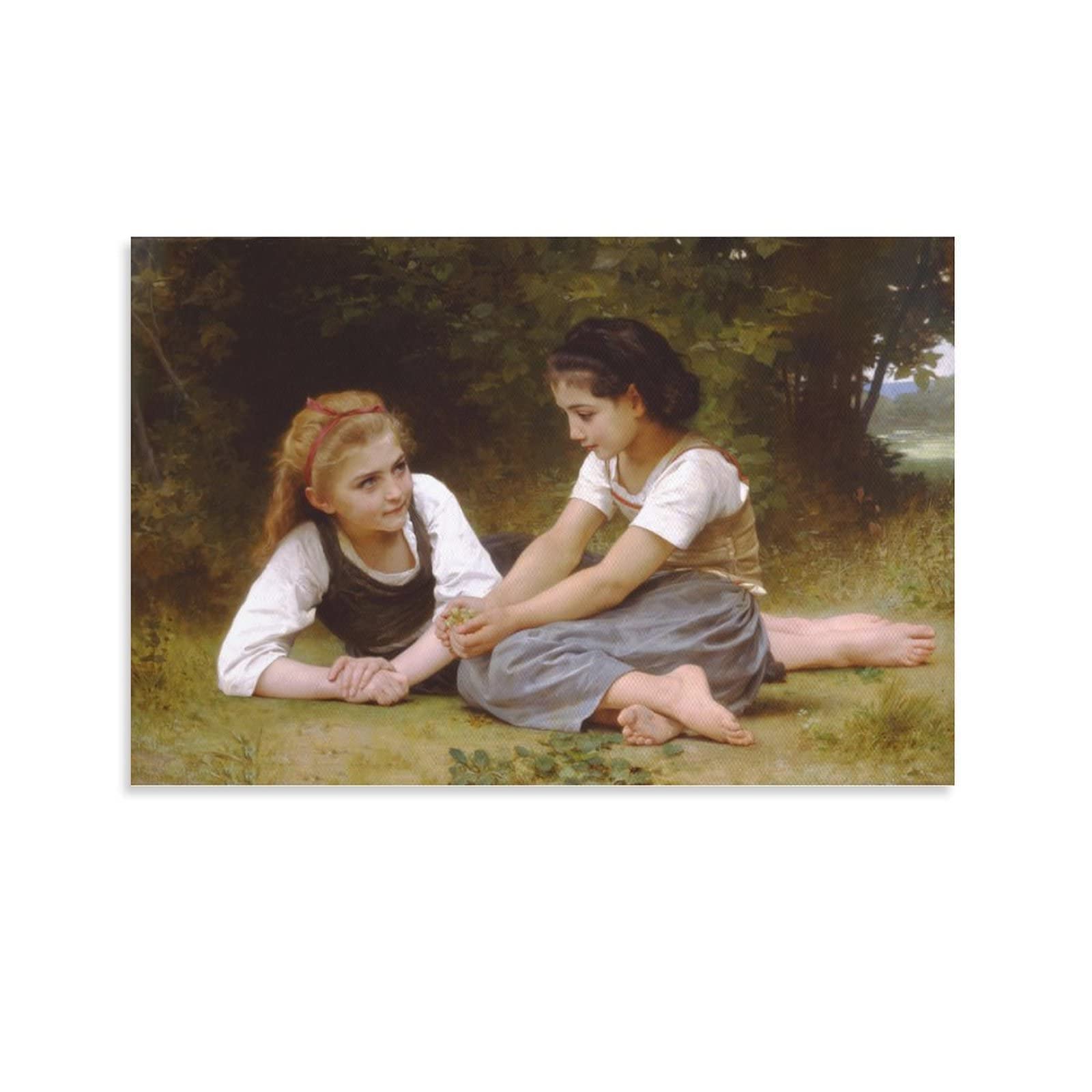 Vintage Oil Painting Poster - Little Girl Collecting Nuts, Wall Art Canvas Print for Bedroom & Living Room Decor, 16x24 Inches (40x60cm) - Perfect for Home, Office, Nursery & Gift Giving